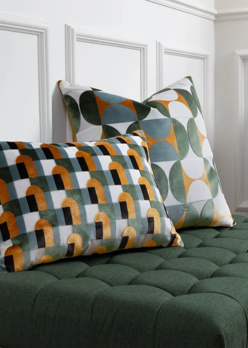 Paoletti Bardot Geometric Jacquard Filled Cushion (50 x 50 x 8cm) Gold/Blue - One Size Image 6