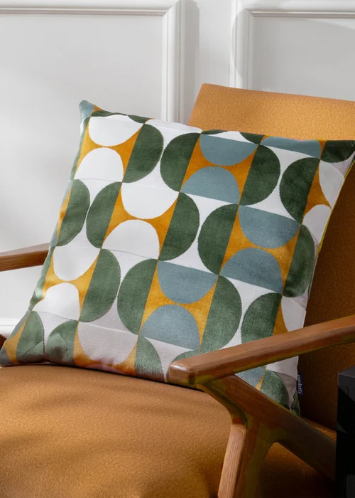 Paoletti Bardot Geometric Jacquard Filled Cushion (50 x 50 x 8cm) Gold/Blue - One Size Image 1