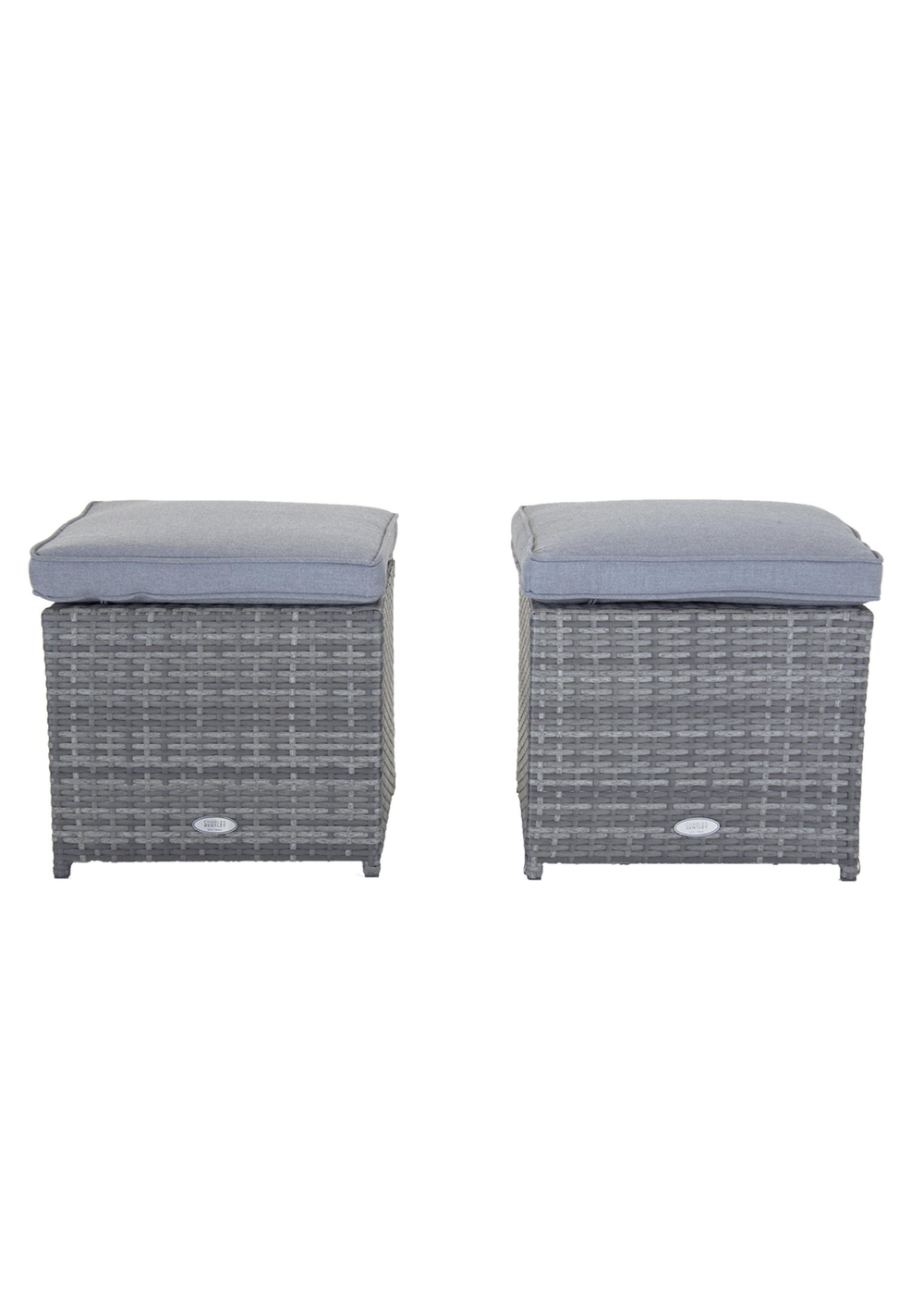 Charles Bentley Garden Outdoor Pair of Rattan Grey Footstools (H37 x L45 x W45cm) - One Size Image 4