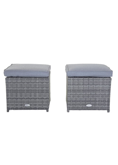 Charles Bentley Garden Outdoor Pair of Rattan Grey Footstools (H37 x L45 x W45cm) - One Size Image 4