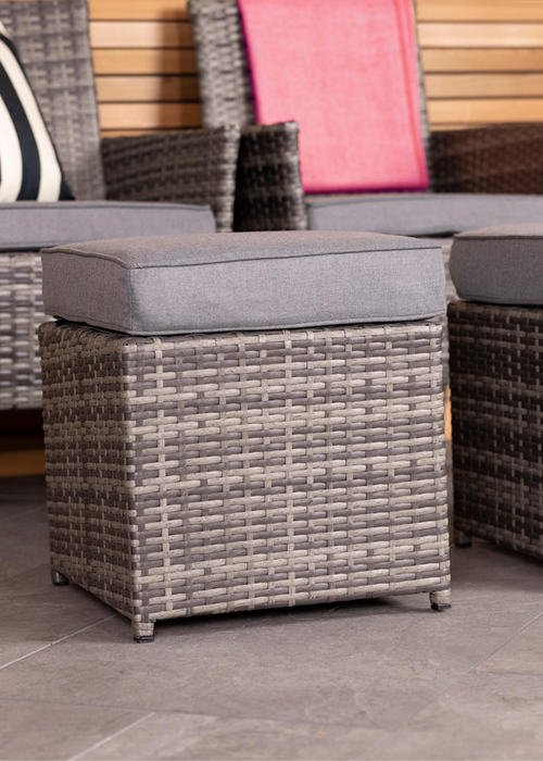 Charles Bentley Garden Outdoor Pair of Rattan Grey Footstools (H37 x L45 x W45cm) - One Size Image 1