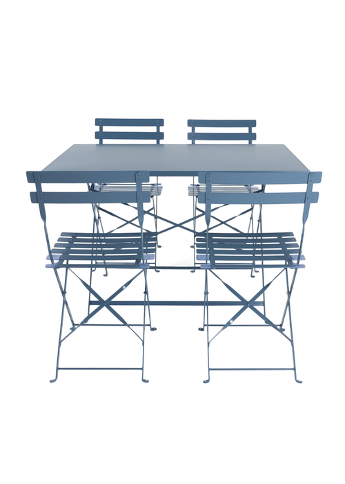 Charles Bentley Rectangular Folding Metal Navy Grey Dining Set (4 Seater) - One Size Image 3