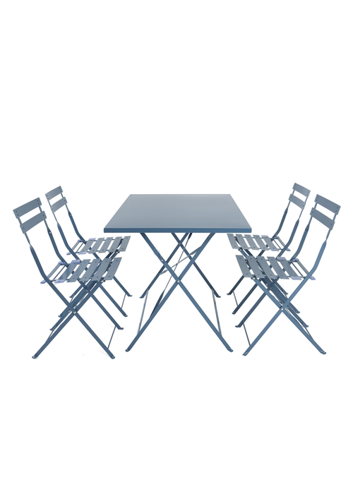 Charles Bentley Rectangular Folding Metal Navy Grey Dining Set (4 Seater) - One Size Image 2