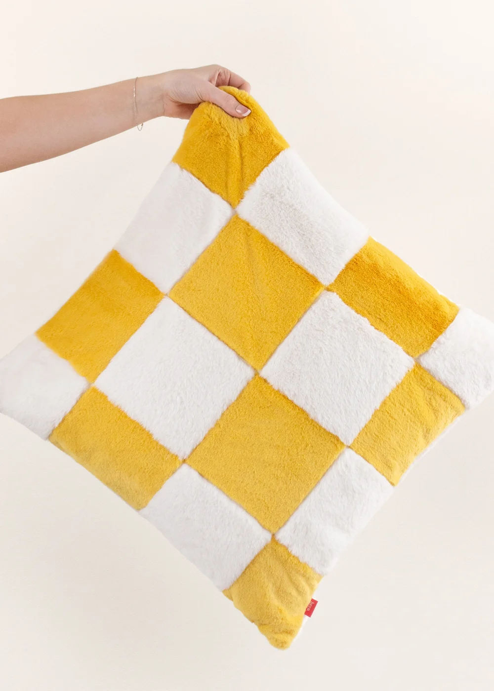 Heya Home Cozee Check Faux Fur Filled Cushion (50 x 50 x 8 cm) - One Size Image 1