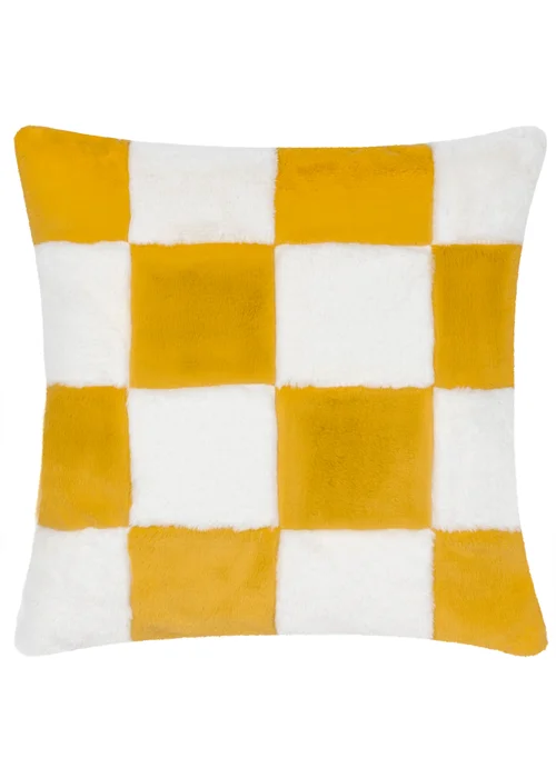 Heya Home Cozee Check Faux Fur Filled Cushion (50 x 50 x 8 cm) - One Size Image 2