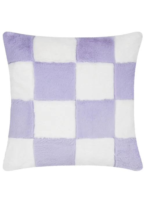Heya Home Cozee Check Faux Fur Filled Cushion (50 x 50 x 8 cm) - One Size Image 2