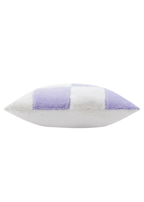Heya Home Cozee Check Faux Fur Filled Cushion (50 x 50 x 8 cm) - One Size Image 4