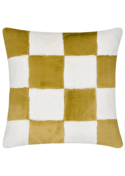 Heya Home Cozee Check Faux Fur Filled Cushion (50 x 50 x 8 cm) - One Size Image 2