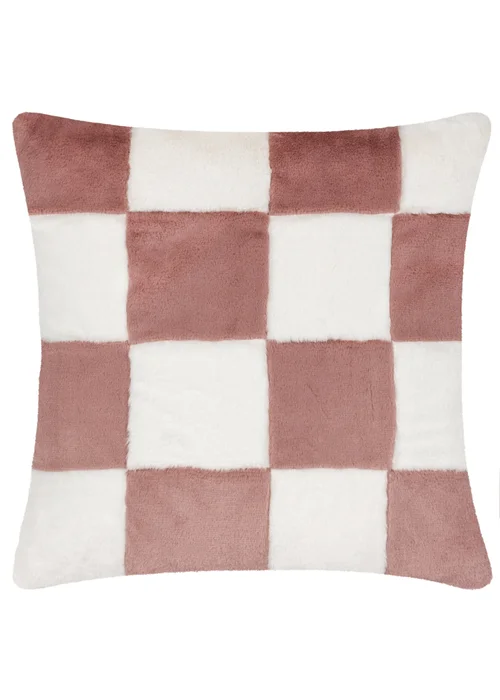 Heya Home Cozee Check Faux Fur Filled Cushion (50 x 50 x 8 cm) - One Size Image 2