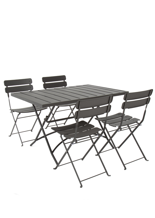 Charles Bentley Metal Powder Coated Rectangular Dark Grey Dining Set (4 Seater) - One Size Image 1