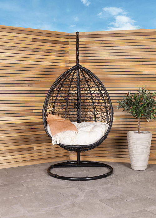 Charles Bentley Garden Wicker Rattan Patio Hanging Black Swing Chair Seat (H200 x W99 x D73cm) - One Size Image 1