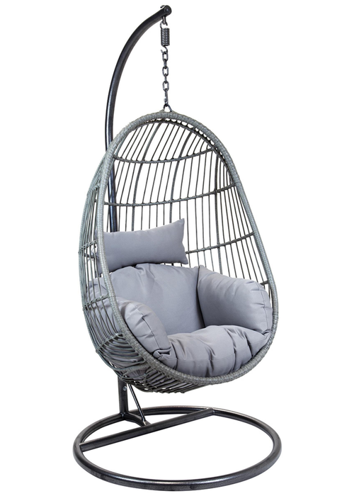 Charles Bentley Hanging Egg Shaped Rattan Grey Swing Chair With Cushion (H195 x W95 x D80cm) - One Size Image 2