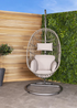 Charles Bentley Hanging Egg Shaped Rattan Grey Swing Chair With Cushion (H195 x W95 x D80cm) - One Size Image 1