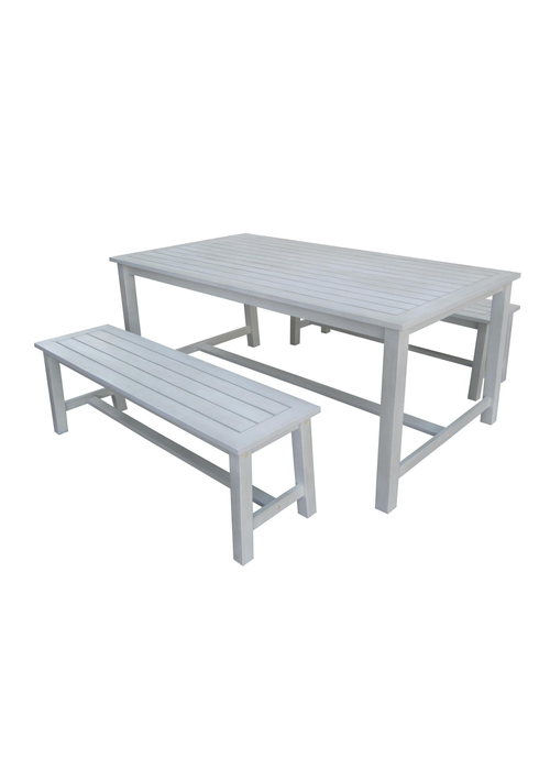 Charles Bentley FSC Acacia White Washed Wooden Bench Dining Set (4-6 Seater) - One Size Image 1