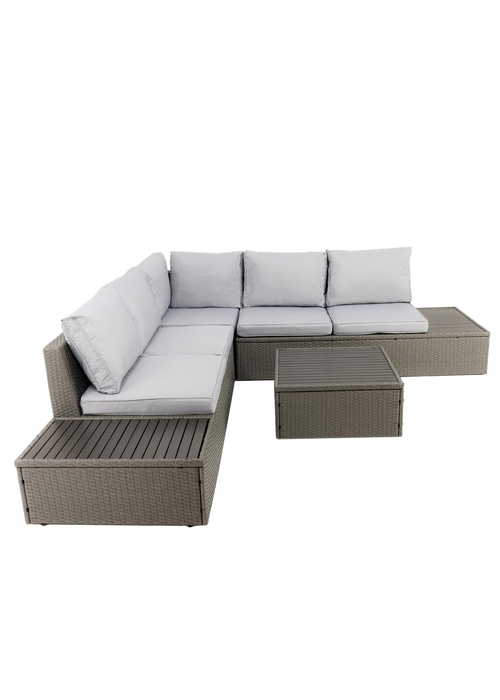 Charles Bentley Rattan & Polywood Grey Corner Lounge Set (5 Seater) - One Size Image 2