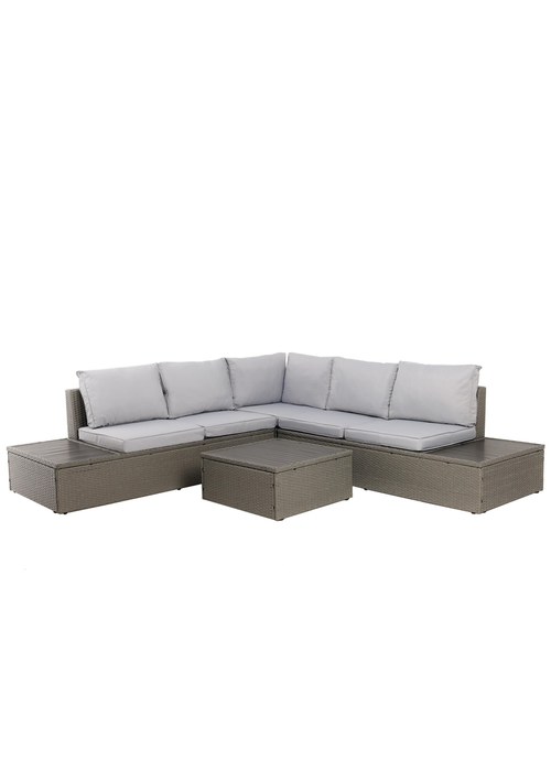 Charles Bentley Rattan & Polywood Grey Corner Lounge Set (5 Seater) - One Size Image 1