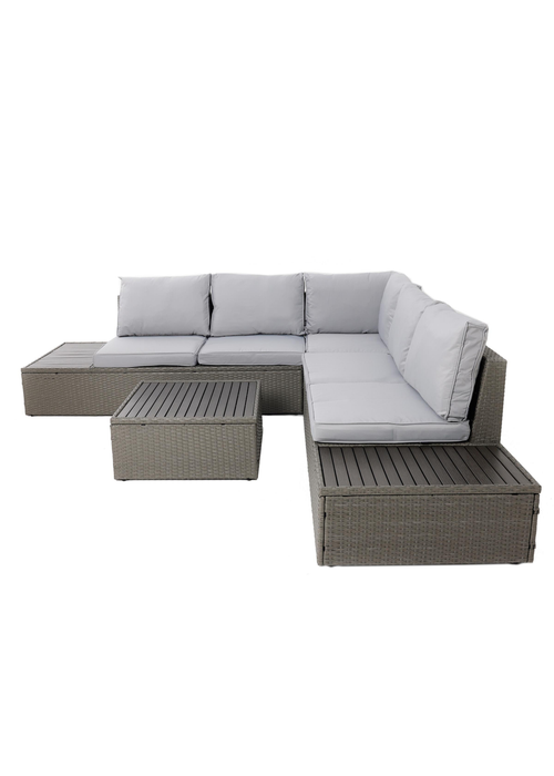 Charles Bentley Rattan & Polywood Grey Corner Lounge Set (5 Seater) - One Size Image 5