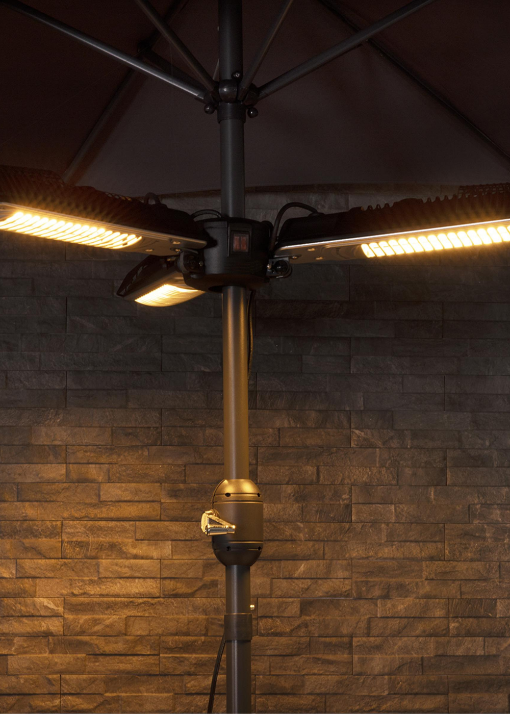 Charles Bentley Black 2000W Parasol Mounted Electric Patio Heater (H8.5 x L100 x W100cm) - One Size Image 2