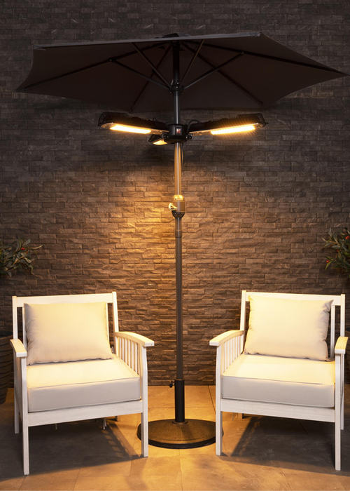Charles Bentley Black 2000W Parasol Mounted Electric Patio Heater (H8.5 x L100 x W100cm) - One Size Image 1