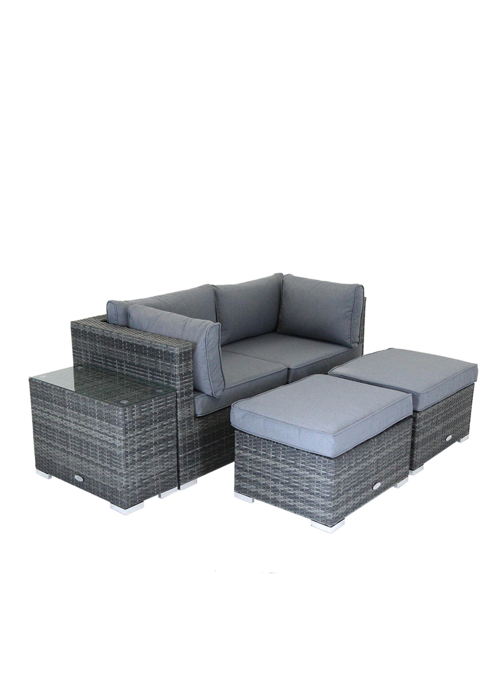 Charles Bentley Multi-Use Rattan Grey Lounge Set Love Seat Footstool (2/3 Seater) - One Size Image 2