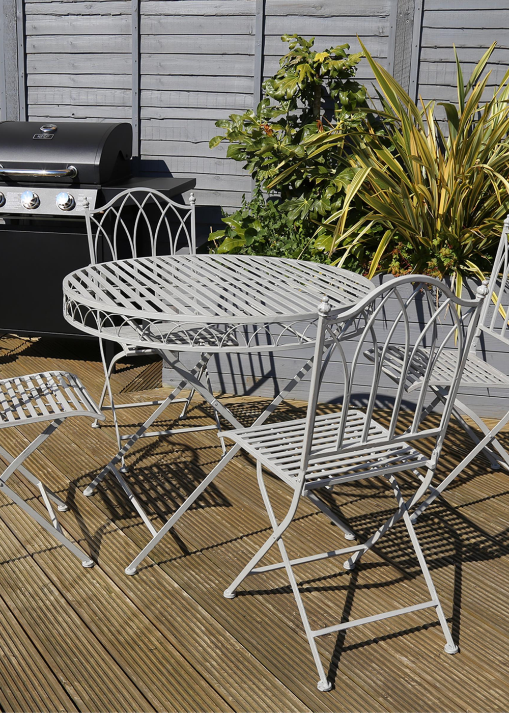 Charles Bentley Rustic Wrought Iron Outdoor Grey Bistro Set 5 Piece (4 Seater) - One Size Image 1