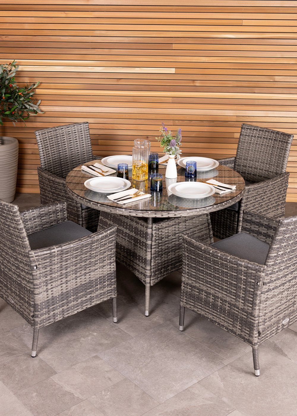 Charles Bentley Garden Outdoor Rattan Grey Dining Set (4 Piece) - One Size Image 1