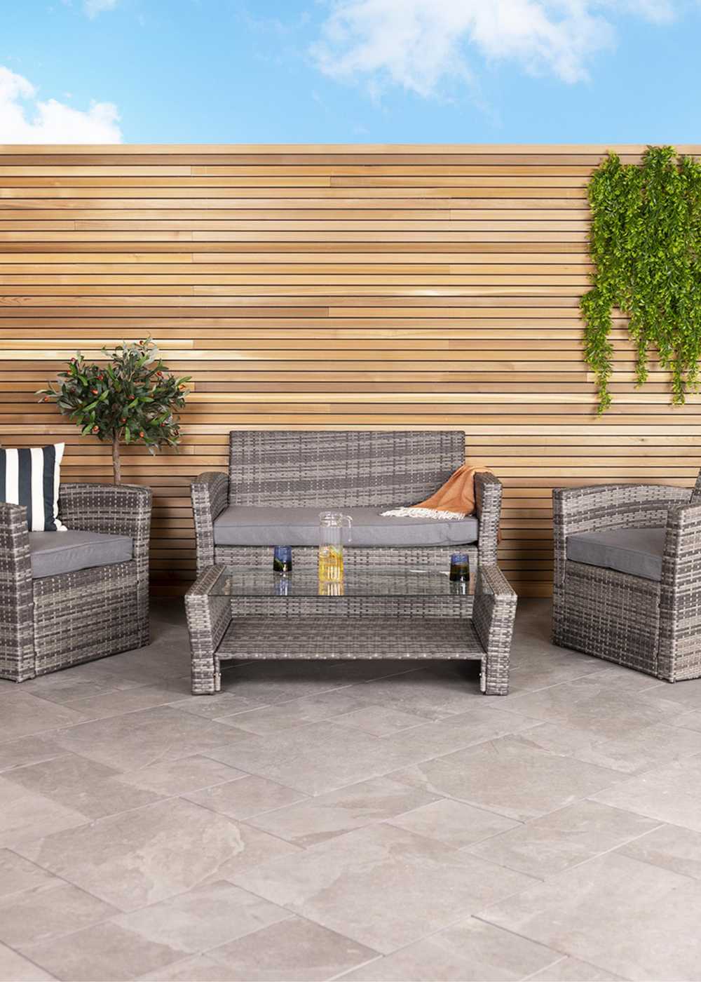 Charles Bentley Deluxe Modern Rattan Garden Patio Grey Furniture Set (4 Piece) - One Size Image 1