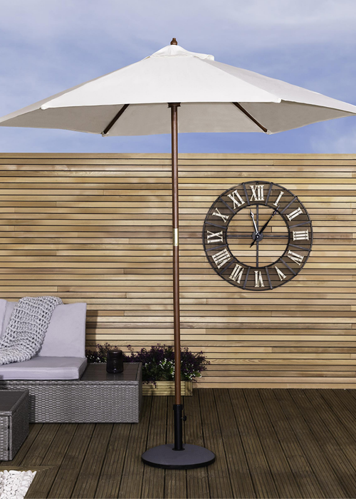 Charles Bentley Large Wooden Garden Beige Patio Parasol Shade Umbrella (2.4M, 38mm Pole) - One Size Image 1