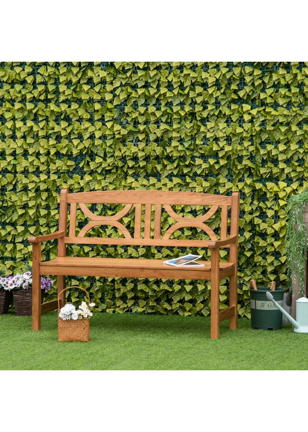 Outsunny Natural 2-Seater Chair Wooden Garden Bench - One Size Image 1