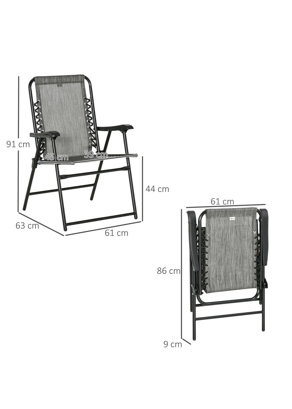 Outsunny Grey Folding Chair Set for Camping Lawn Set of 2 - One Size Image 3