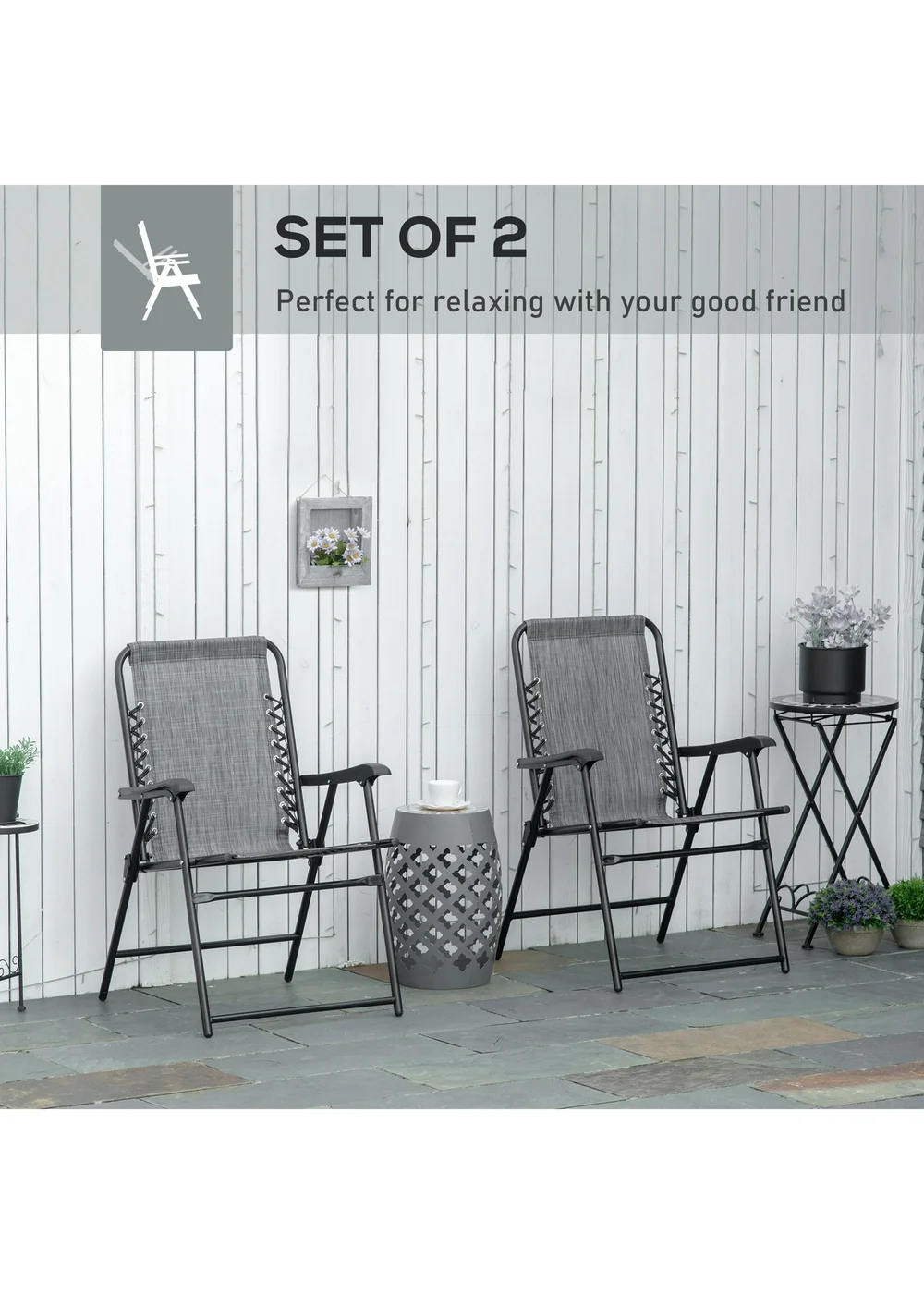 Outsunny Grey Folding Chair Set for Camping Lawn Set of 2 - One Size Image 4