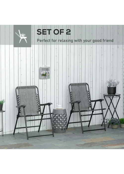 Outsunny Grey Folding Chair Set for Camping Lawn Set of 2 - One Size Image 4
