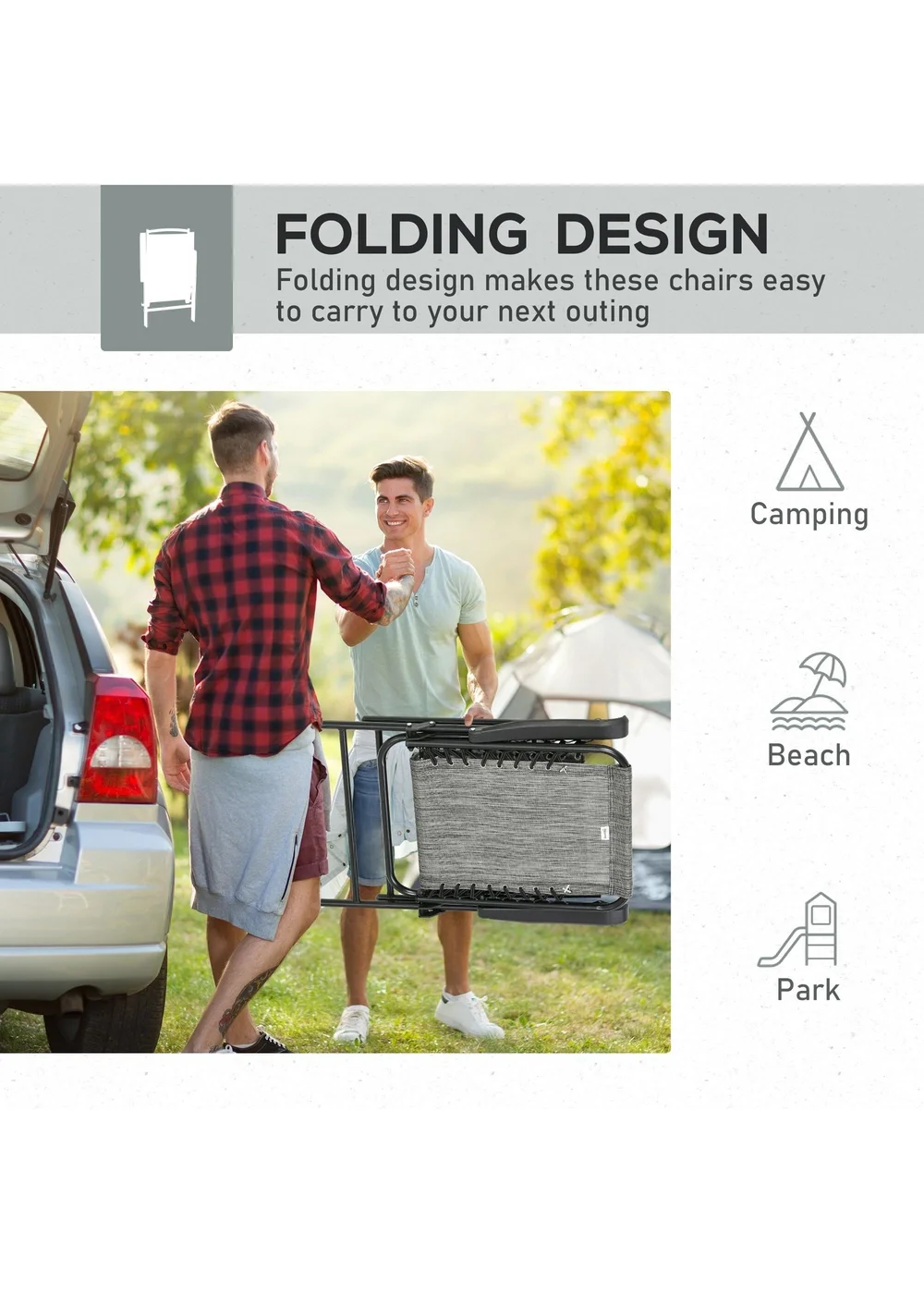 Outsunny Grey Folding Chair Set for Camping Lawn Set of 2 - One Size Image 5