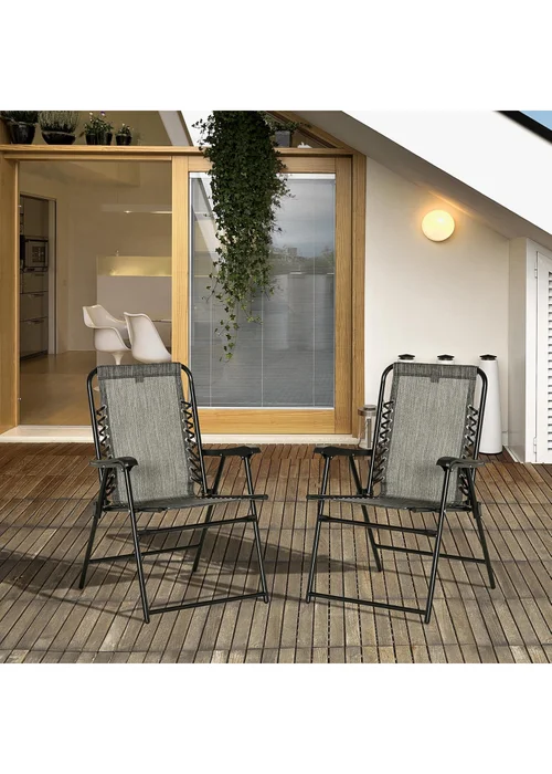 Outsunny Grey Folding Chair Set for Camping Lawn Set of 2 - One Size Image 1