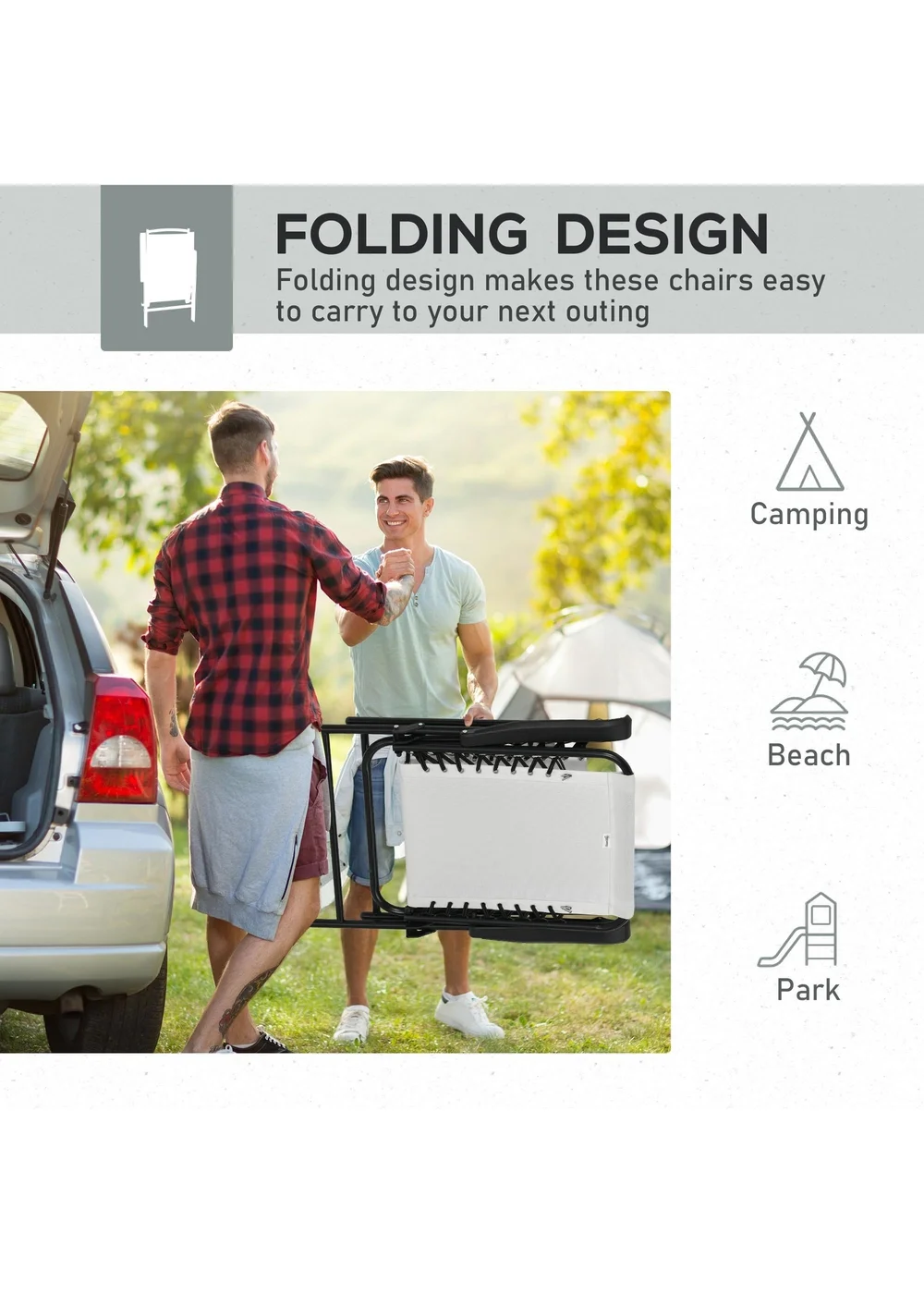 Outsunny Cream Folding Chair Set for Camping Lawn Set of 2 - One Size Image 5