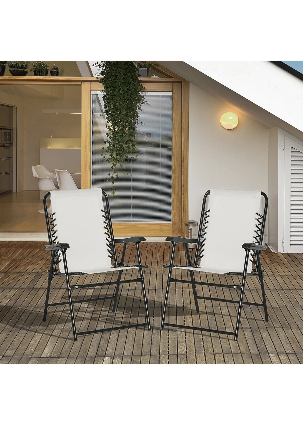 Outsunny Cream Folding Chair Set for Camping Lawn Set of 2 - One Size Image 2