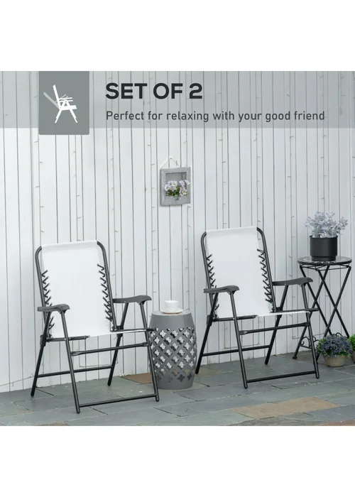 Outsunny Cream Folding Chair Set for Camping Lawn Set of 2 - One Size Image 4