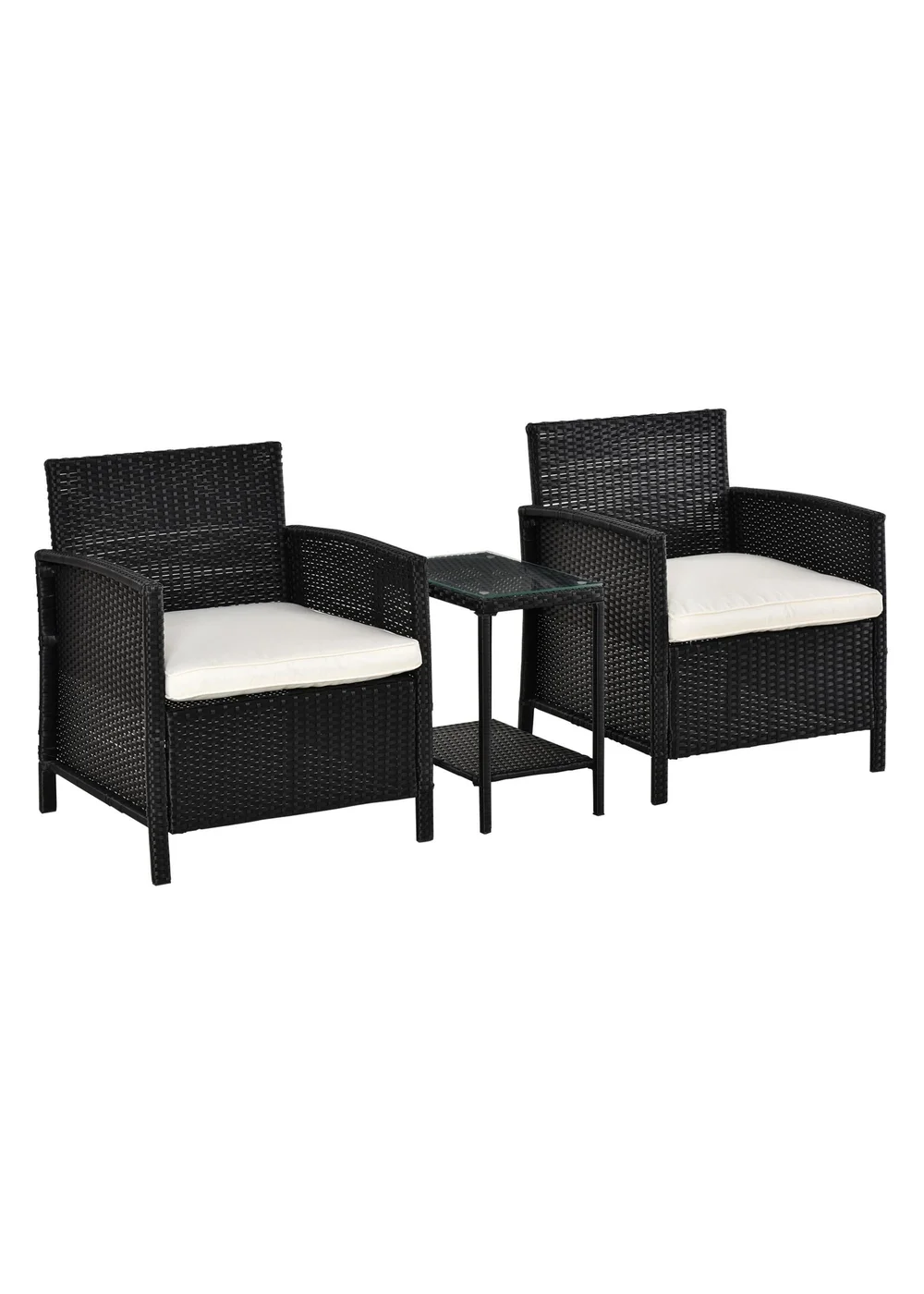 Outsunny Black Outdoor Rattan Sofa with Chairs Table Cushion 3 PC - One Size Image 2