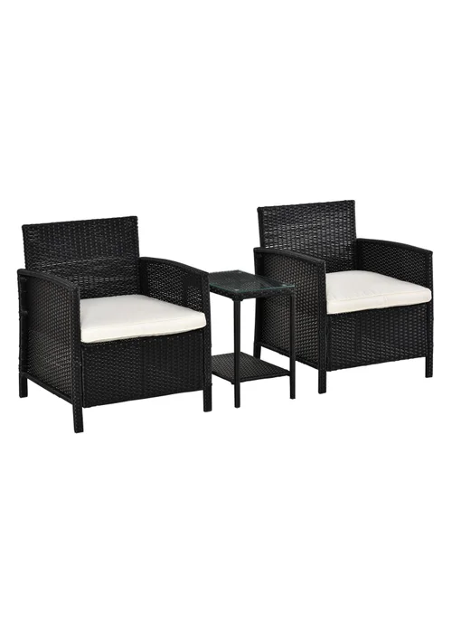 Outsunny Black Outdoor Rattan Sofa with Chairs Table Cushion 3 PC - One Size Image 2