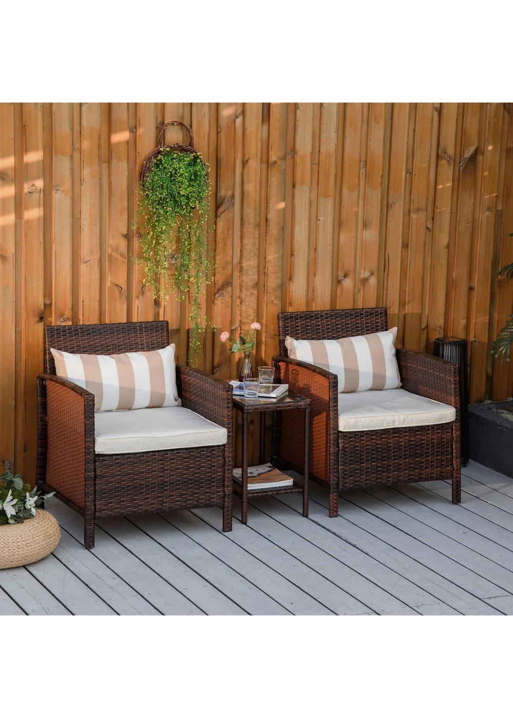 Outsunny Brown Outdoor Rattan Sofa with Chairs Table Cushion 3 PC - One Size Image 1