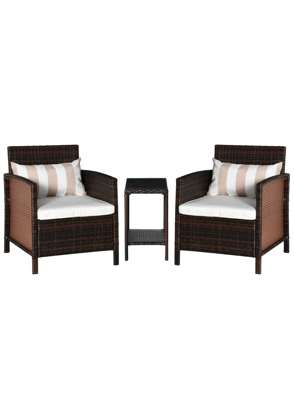 Outsunny Brown Outdoor Rattan Sofa with Chairs Table Cushion 3 PC - One Size Image 2