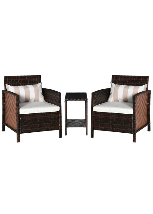 Outsunny Brown Outdoor Rattan Sofa with Chairs Table Cushion 3 PC - One Size Image 2