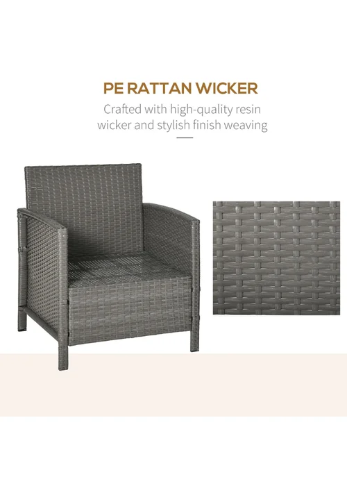 Outsunny Grey Outdoor Rattan Sofa with Chairs Table Cushion 3 PC - One Size Image 5