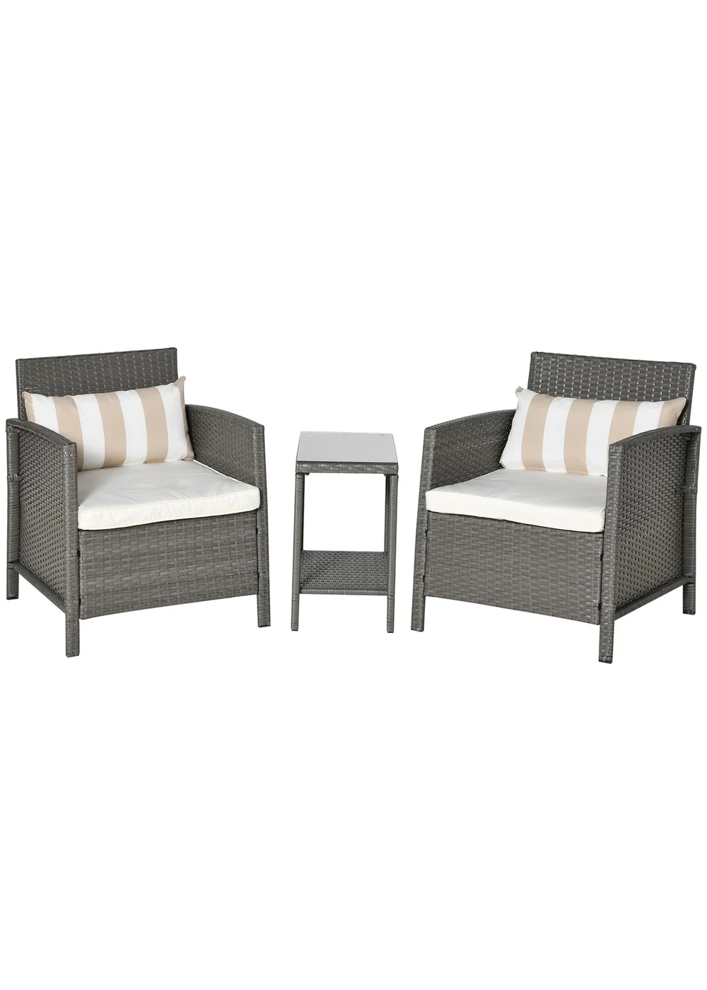 Outsunny Grey Outdoor Rattan Sofa with Chairs Table Cushion 3 PC - One Size Image 2