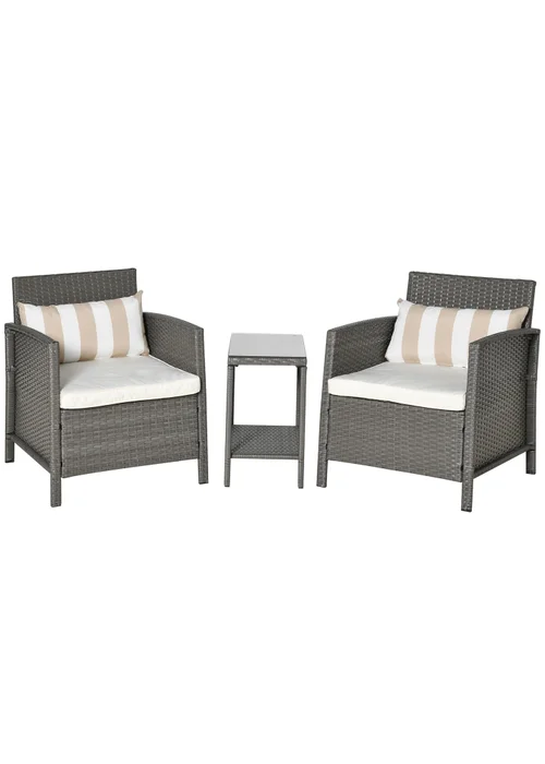 Outsunny Grey Outdoor Rattan Sofa with Chairs Table Cushion 3 PC - One Size Image 2