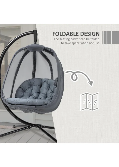 Outsunny Grey Hanging Egg Chair Folding Texteline Swing Hammock - One Size Image 5