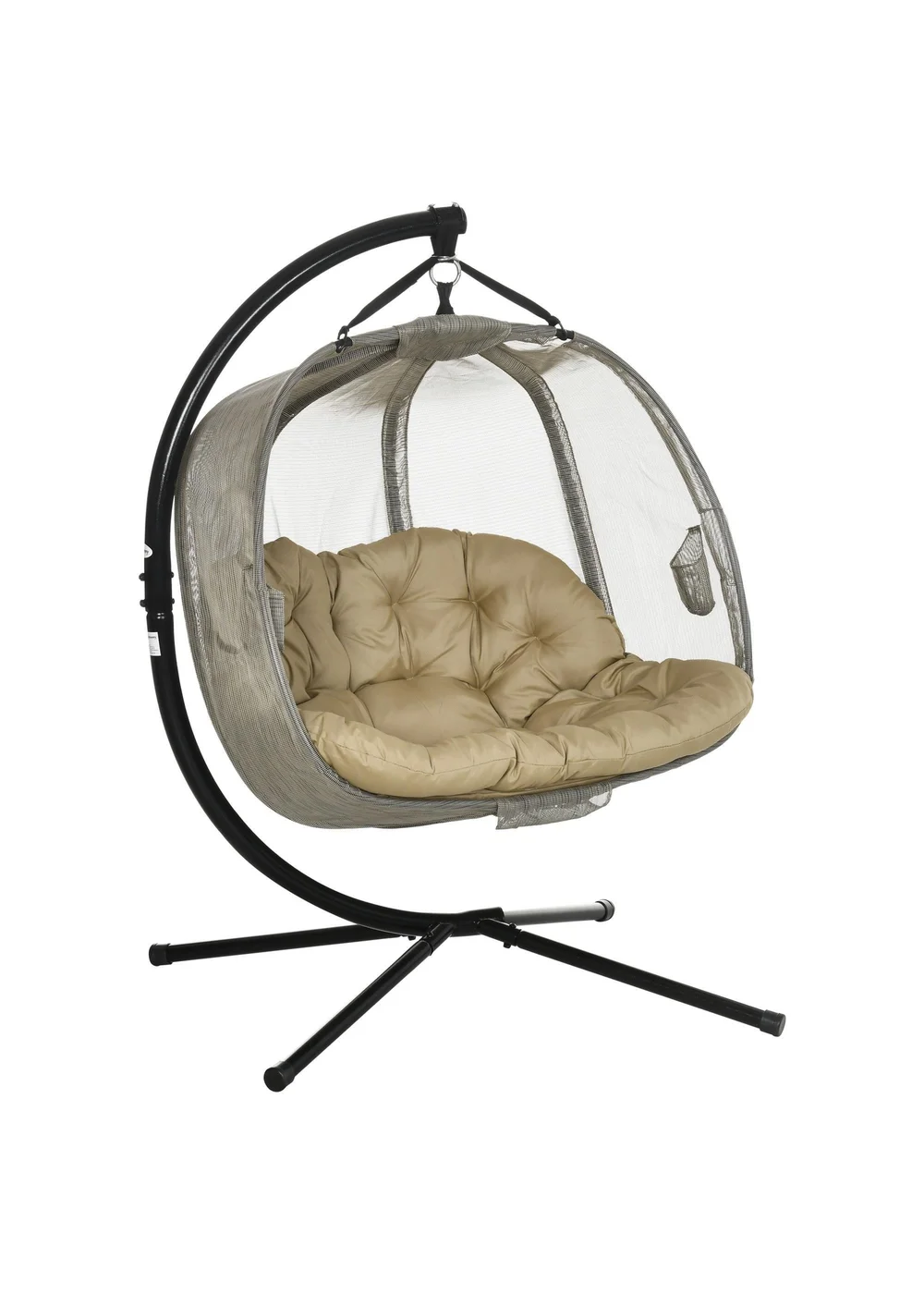 Outsunny Brown Double Hanging Egg Chair Swing Hammock with Cushion - One Size Image 2