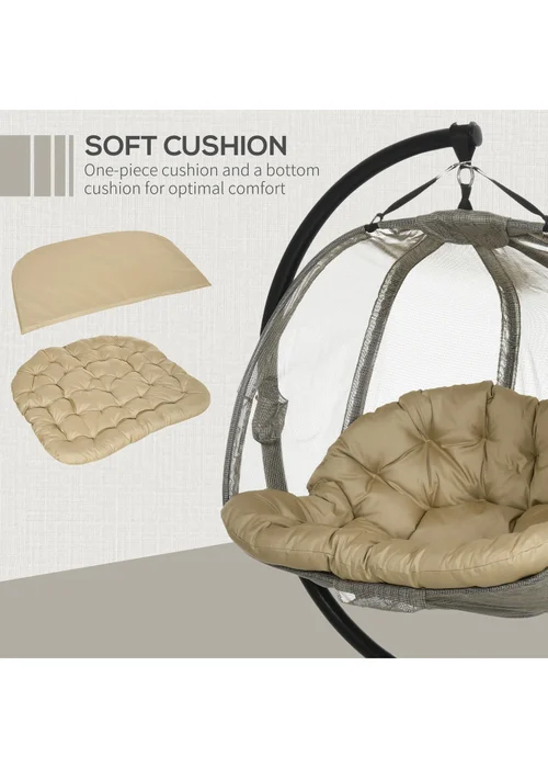 Outsunny Brown Double Hanging Egg Chair Swing Hammock with Cushion - One Size Image 5