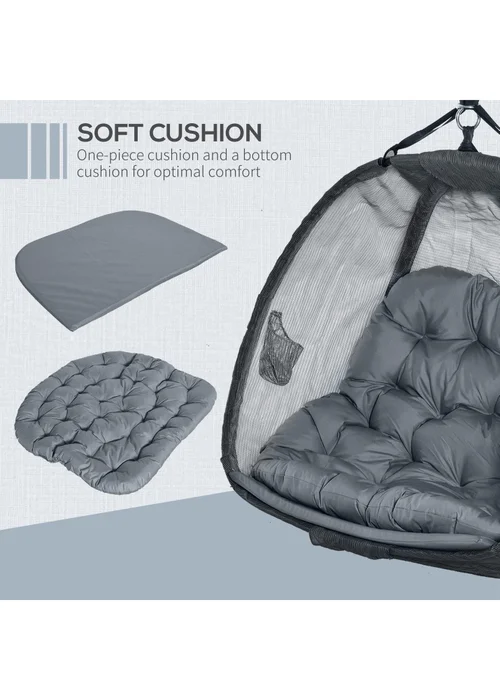 Outsunny Grey Double Hanging Egg Chair Swing Hammock with Cushion - One Size Image 5