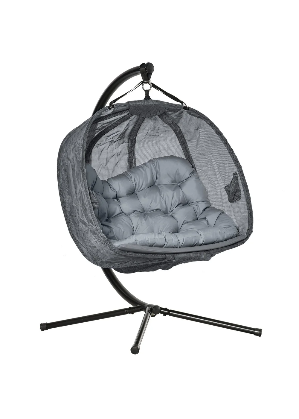 Outsunny Grey Double Hanging Egg Chair Swing Hammock with Cushion - One Size Image 2